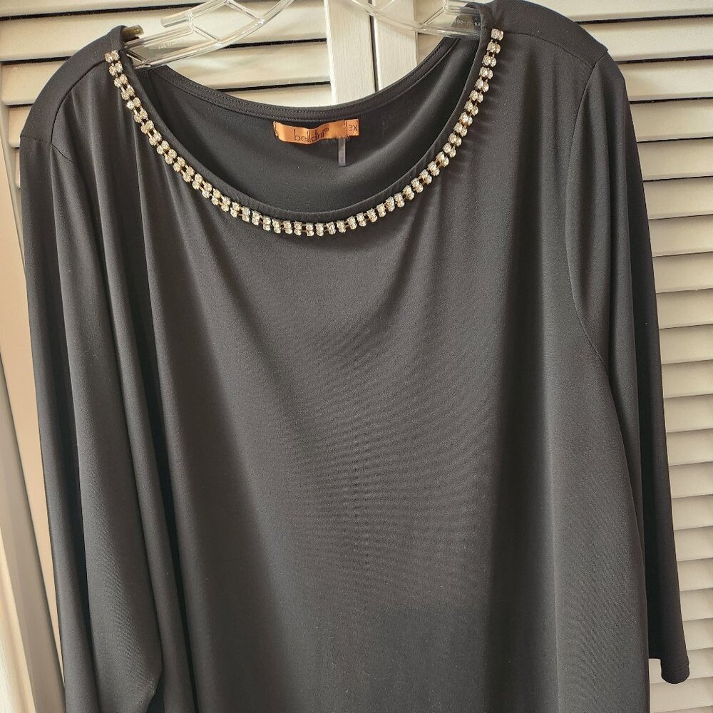 Belldini 3x Black 3/4 sleeve top with rhinestone neckline